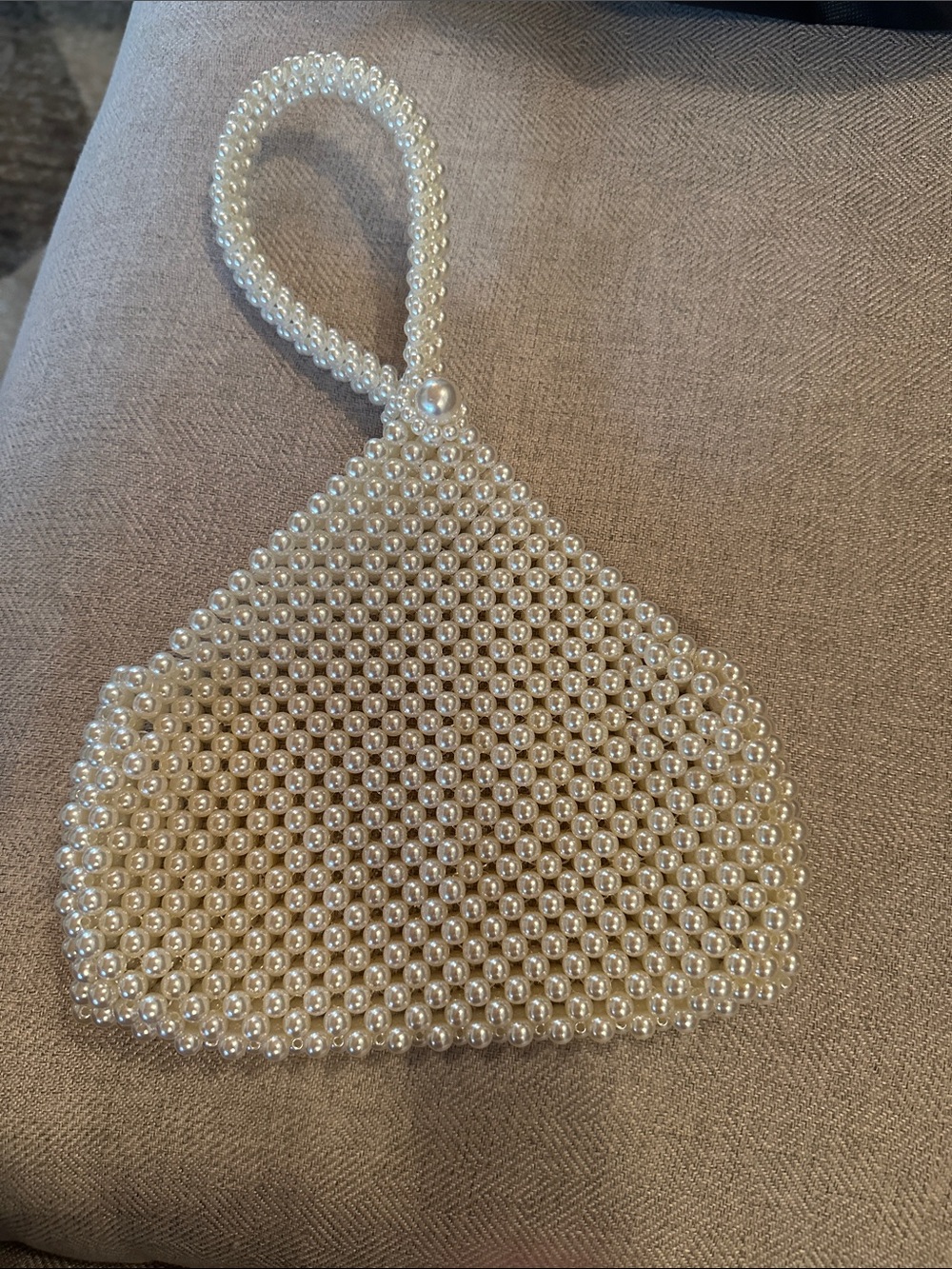 Zara Pearl Beaded Mini Wristlet in Cream